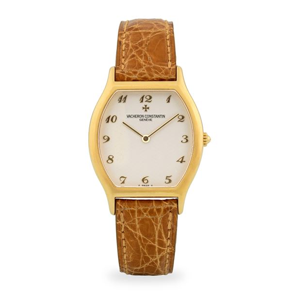 Vacheron &amp; Constantin - Les Essentielles Tonneau in oro giallo 18k, quadrante argentè Guillochè con numeri Breguet, con estratto d'archivio, circa 1994