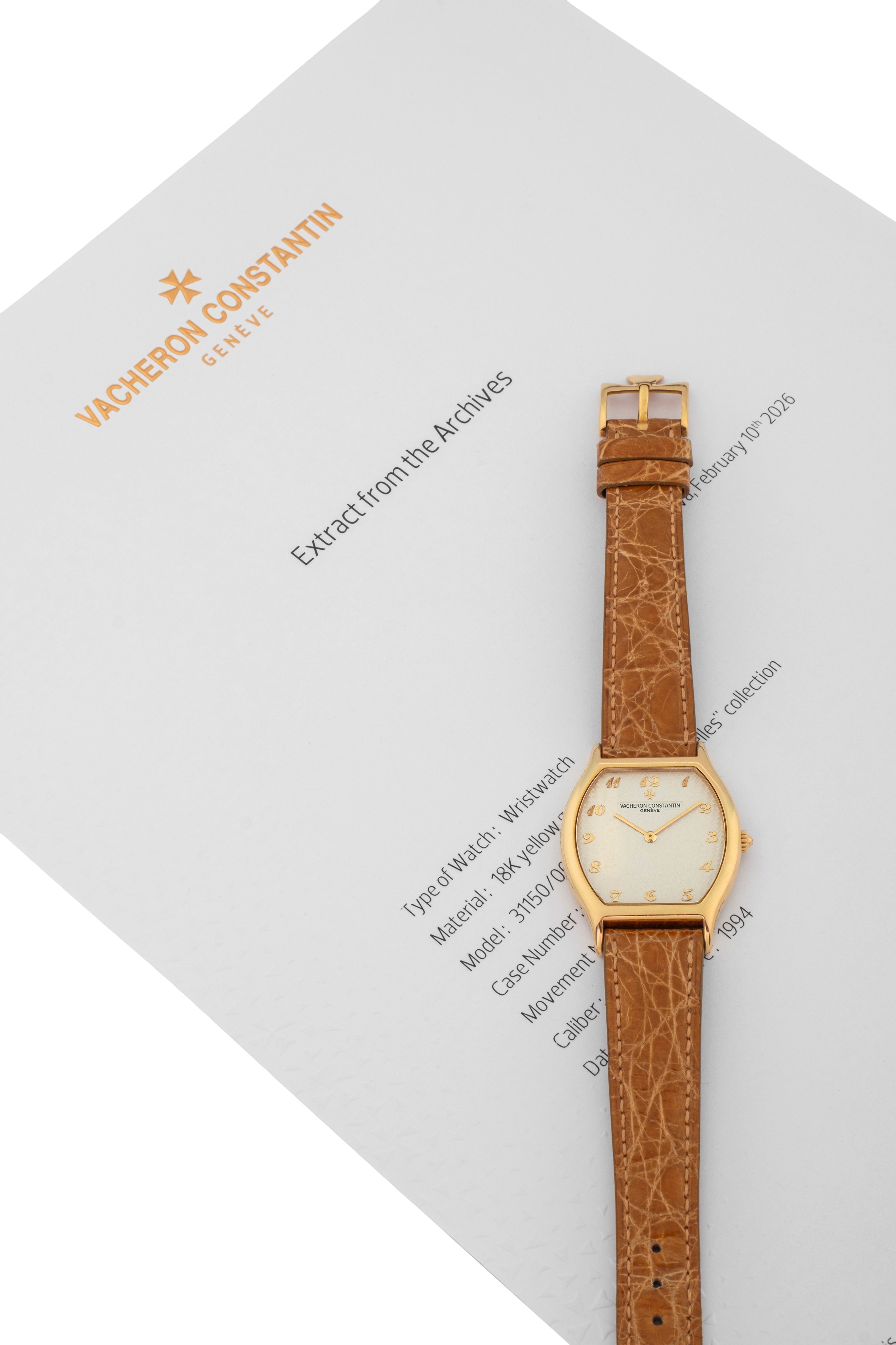 Vacheron & Constantin - Les Essentielles Tonneau, orologio in oro giallo 18k con quadrante argent...
