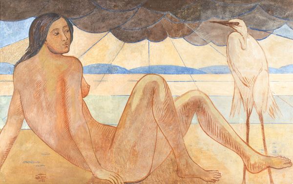 Donna e airone (frammento di affresco)