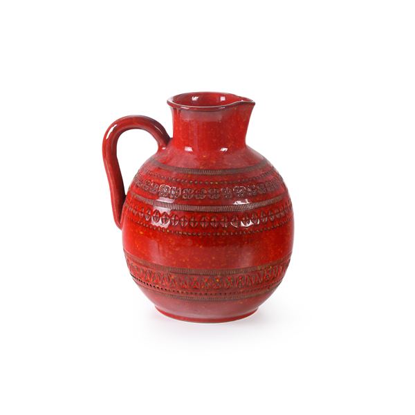 Brocca vintage in ceramica rossa, anni '70