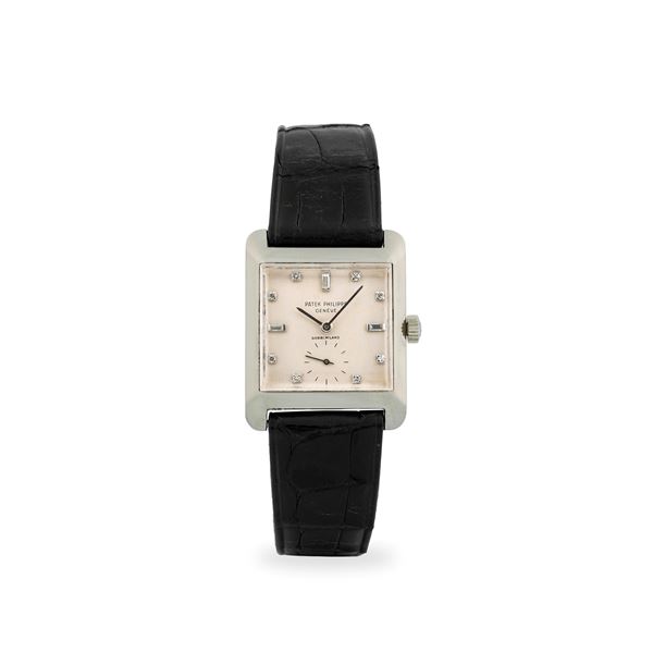 Carrè ref. 2488 in oro bianco 18k, quadrante argentè firmato 