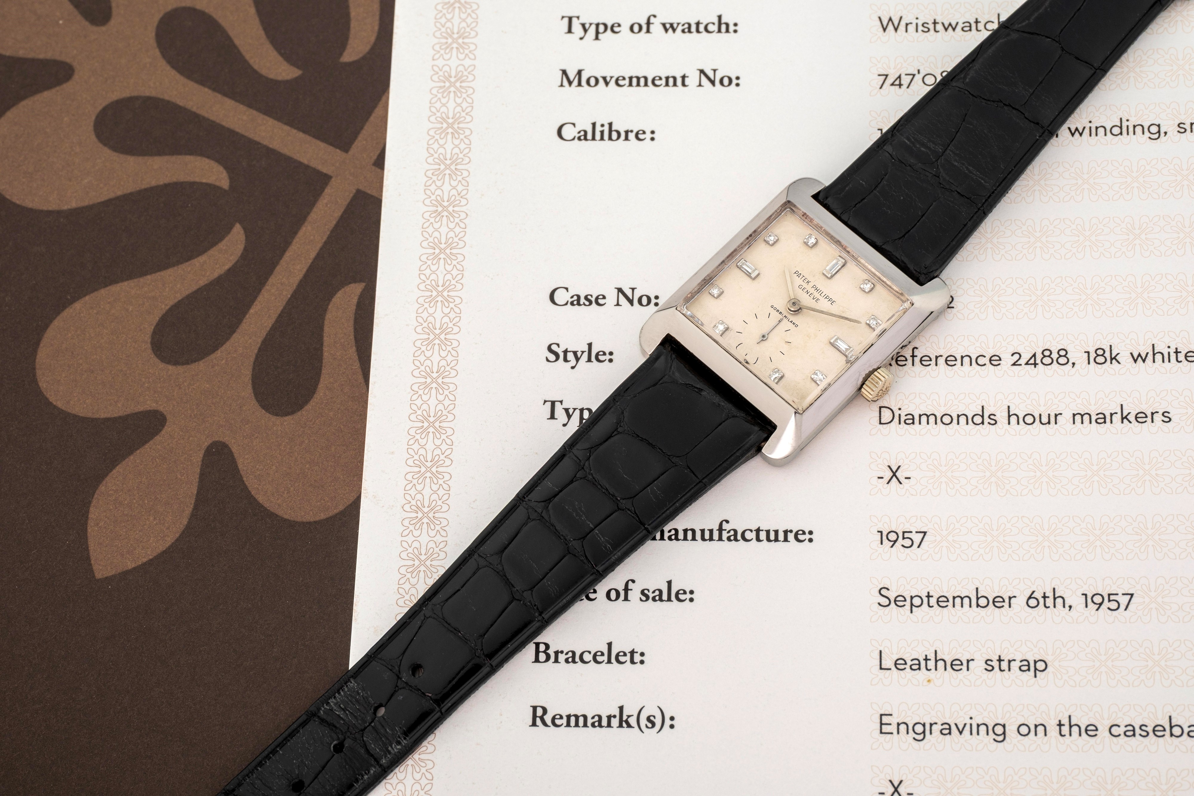 Patek Philippe - Carrè Ref. 2488 in oro bianco 18k con quadrante argentè firmato "Gobbi Milano"