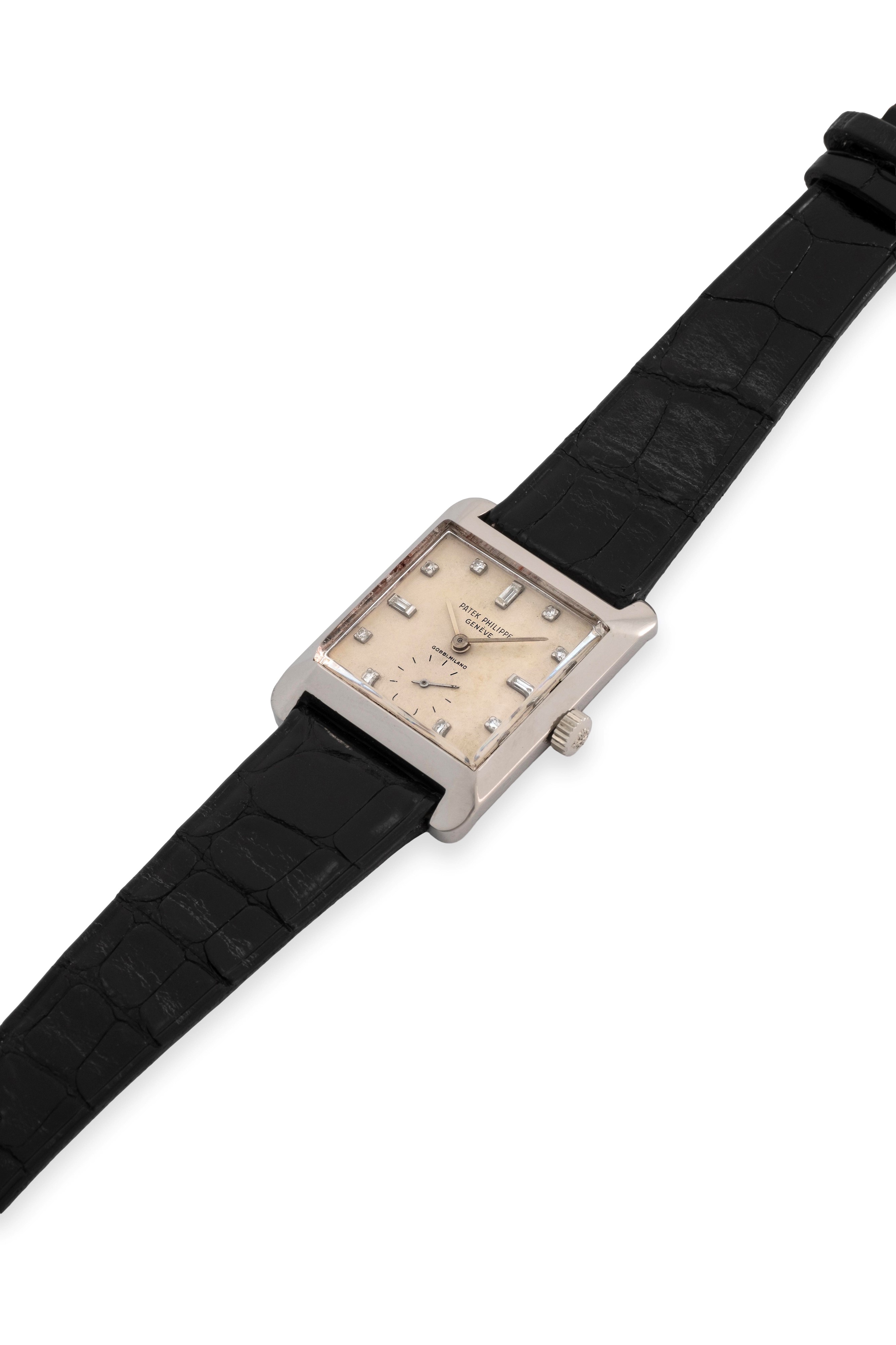 Patek Philippe - Carrè Ref. 2488 in oro bianco 18k con quadrante argentè firmato "Gobbi Milano"