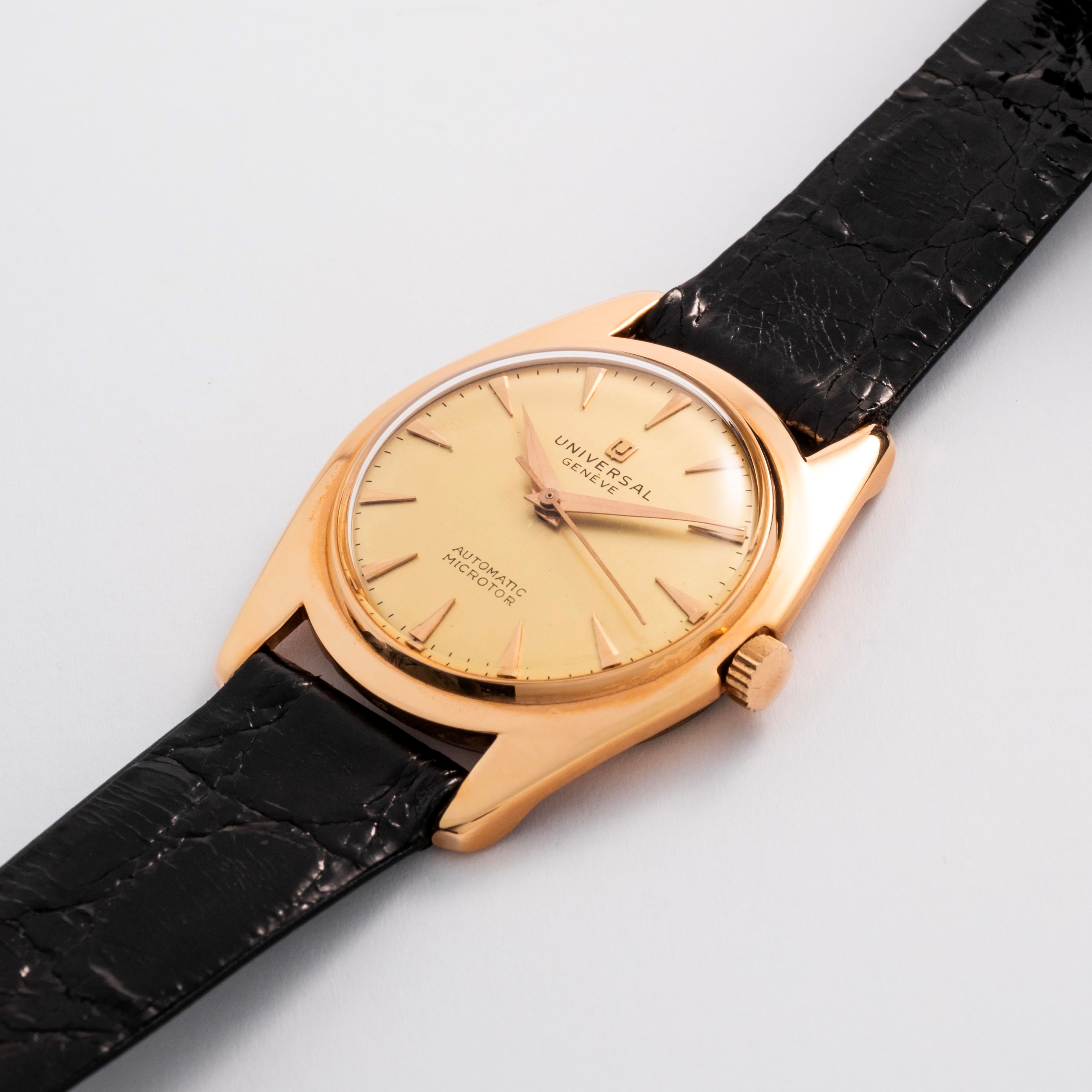 Universal - Microrotor 10351 1 automatico, oro rosa 18k, quadrante champagne (circa 1950)
