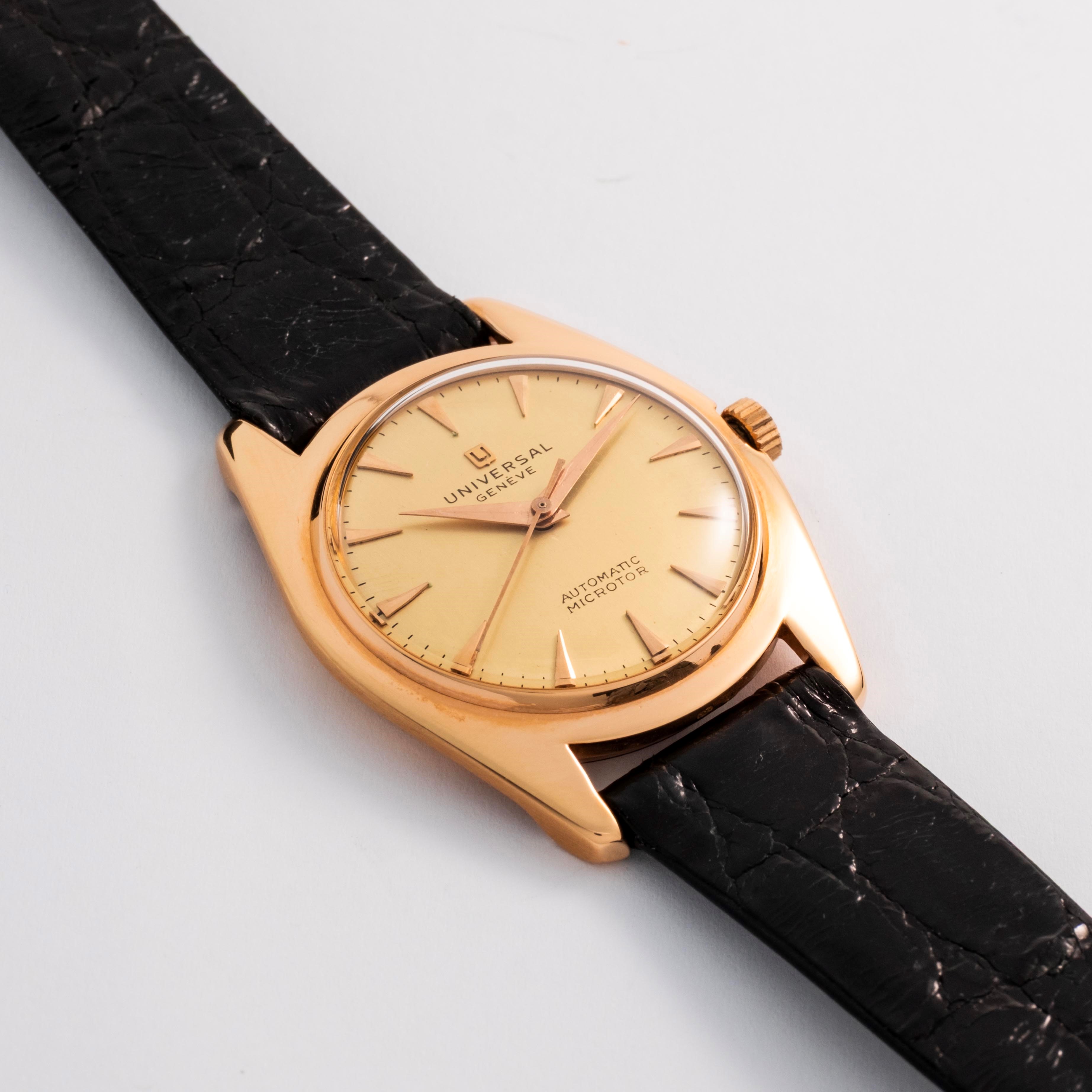 Universal - Microrotor 10351 1 automatico, oro rosa 18k, quadrante champagne (circa 1950)