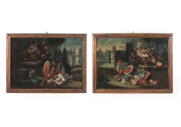 Francesco Lavagna - Composizioni di fiori e frutti entro giardino