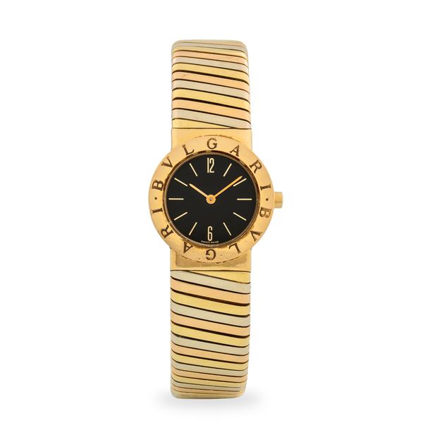 Bulgari - Affascinante Tubogas in oro giallo, rosa e bianco 18k, quadrante nero, con scatola e garanzia, circa 1990