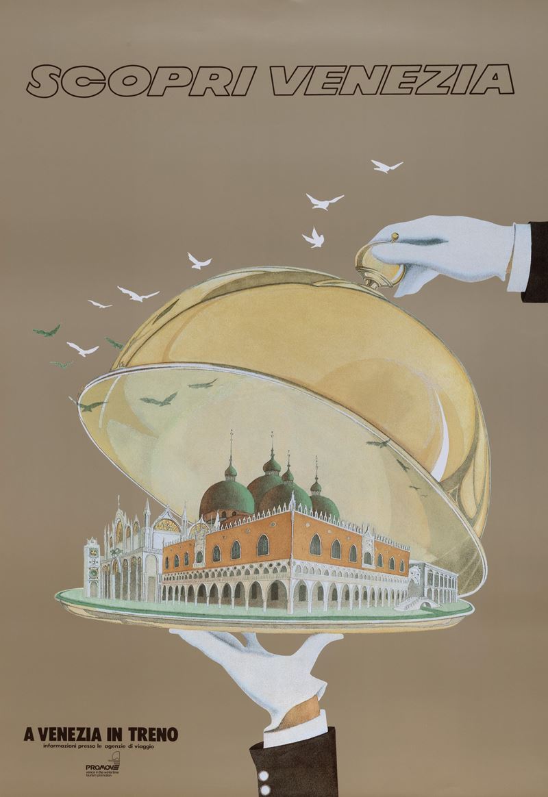 Anonimo : Scopri Venezia in treno  - Asta Manifesti d'Epoca e Collectibles - Cambi Casa d'Aste