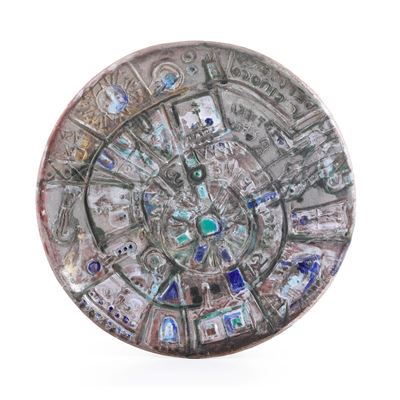 Luzzati, Piatto “8 Cavalieri” de “Il giuoco dell’oca”, maiolica, Albisola, XX secolo