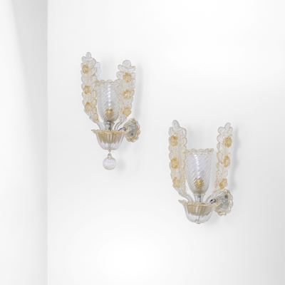 Due lampade da parete in vetro di Murano con inclusioni d’oro