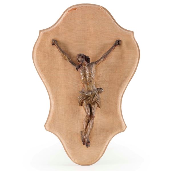 Scultura in legno intagliato e dipinto raffigurante Corpus Christi. XVIII-XIX secolo
