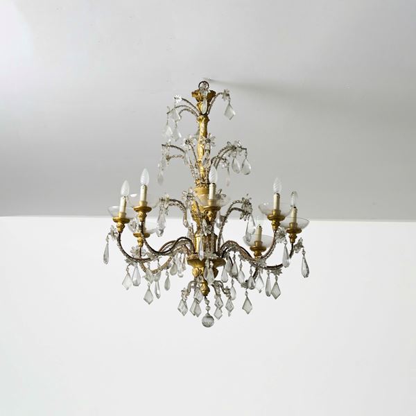 Lampadario con fusto in legno intagliato e dorato. Genova XVIII-XIX Secolo