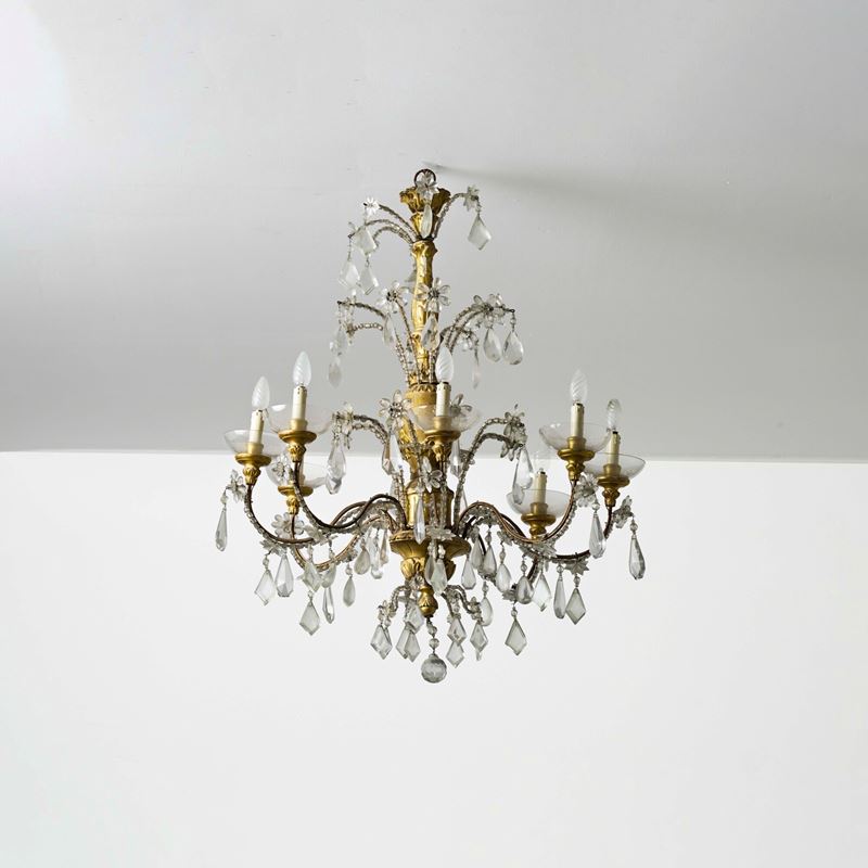 Lampadario con fusto in legno intagliato e dorato. Genova XVIII-XIX Secolo  - Auction Antiques - Cambi Casa d'Aste