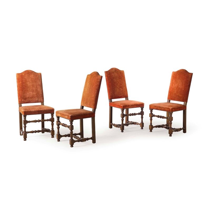 Gruppo di quattro sedie con gambe a rocchetto  - Auction Antiques - Cambi Casa d'Aste