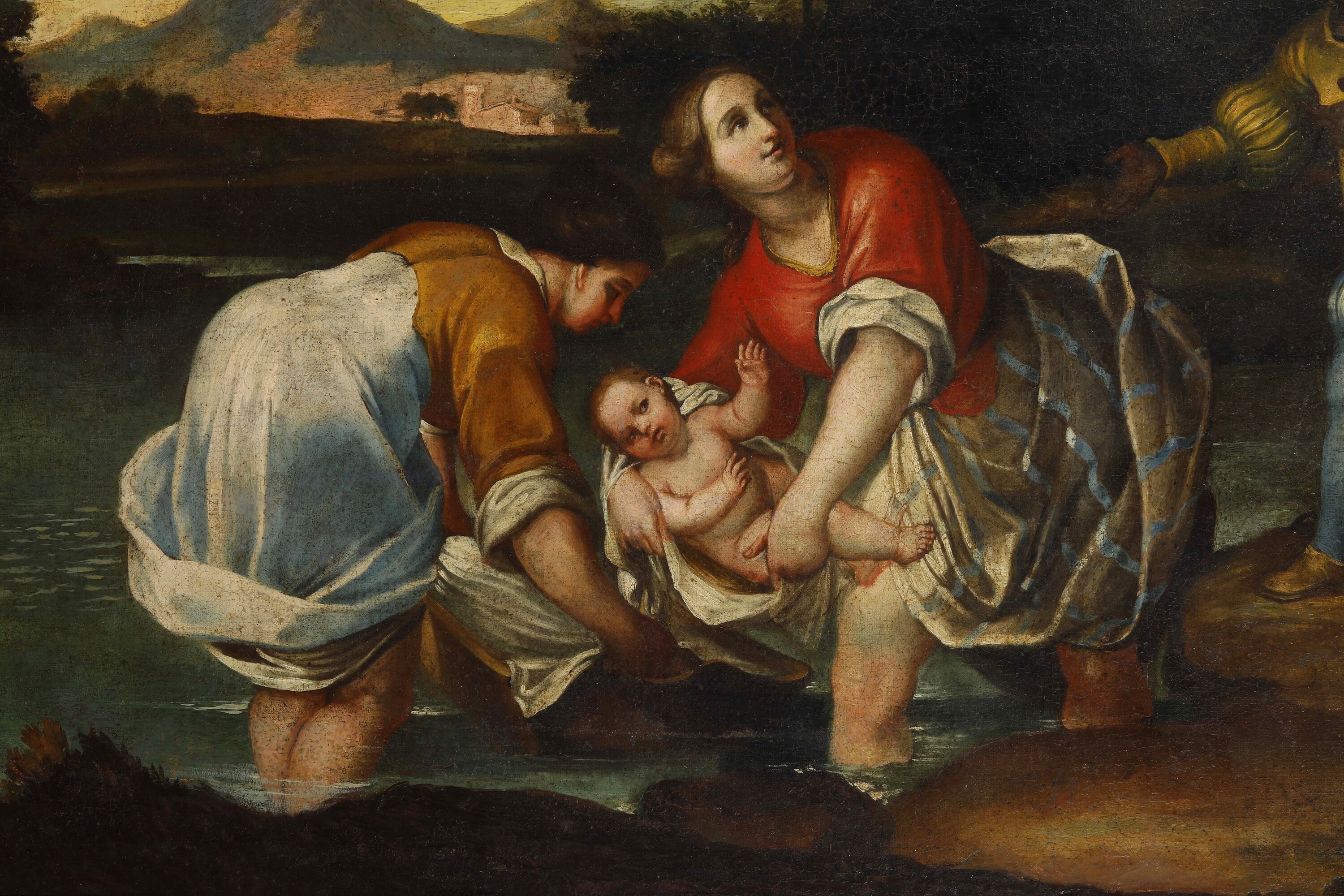 Scuola genovese (XVIII secolo), Mosè salvato dalle acque, olio su tela