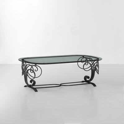 Tavolo basso, struttura in ferro e piano in cristallo molato (Italia, circa 1950)