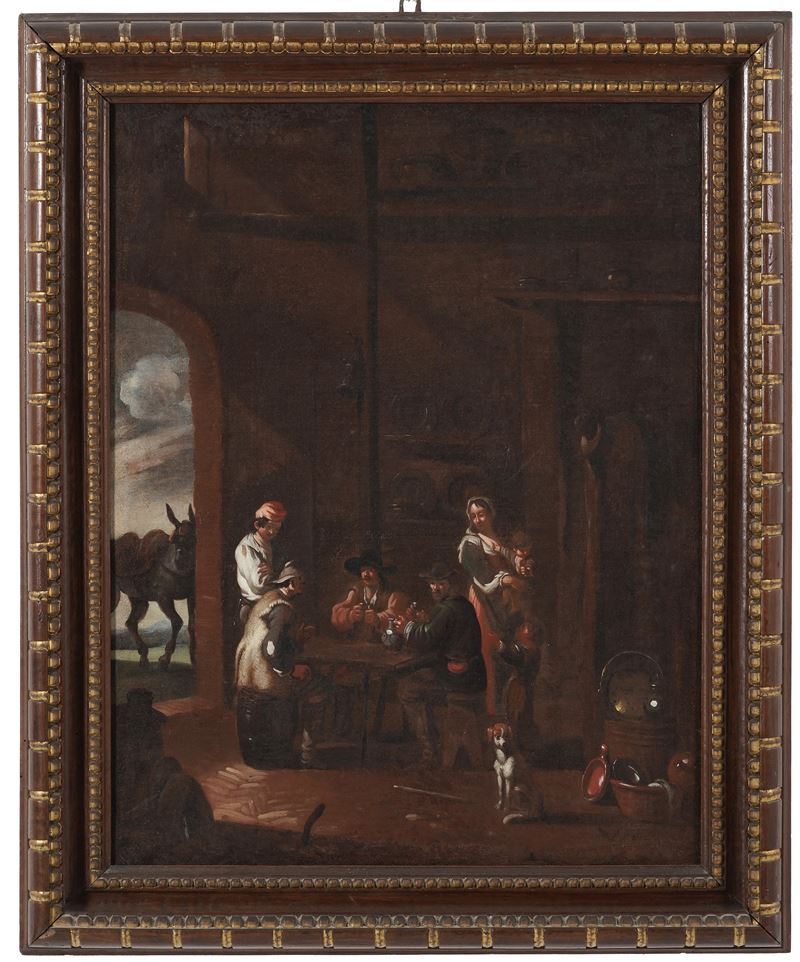 Cornelius De Wael : Interno di taverna con popolani  - olio su tela - Asta Dipinti Antichi - Cambi Casa d'Aste