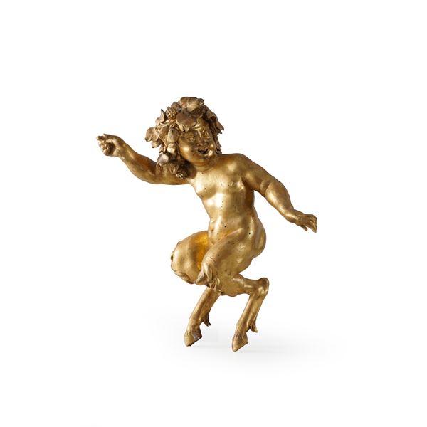 Figura di satiro in legno scolpito e dorato. XVIII secolo