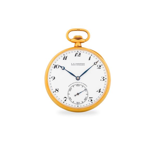 Orologio da tasca Openface in oro giallo 18k, quadrante in smalto bianco firmato 