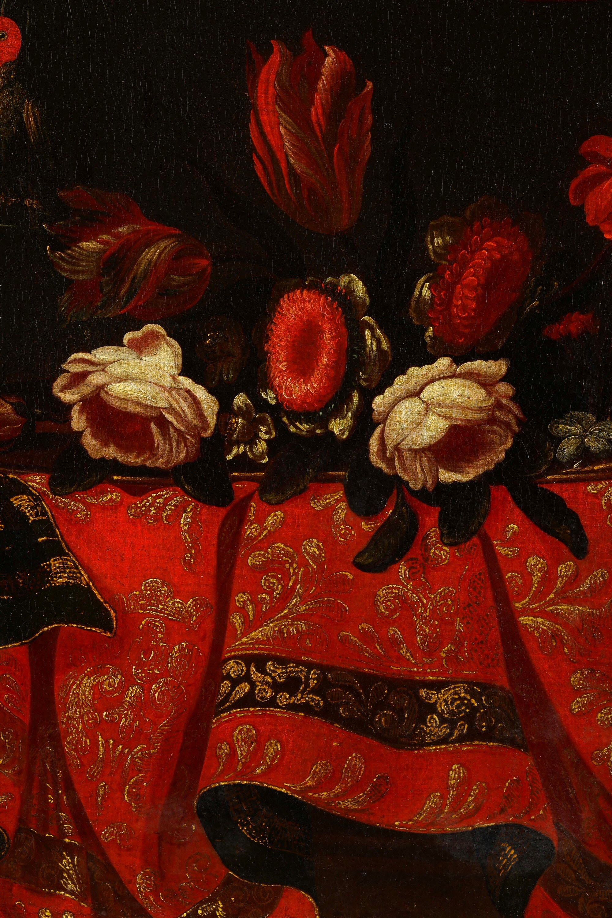 Francesco Fieravino Detto il Maltese - Natura morta con fiori e tessuti, olio su tela