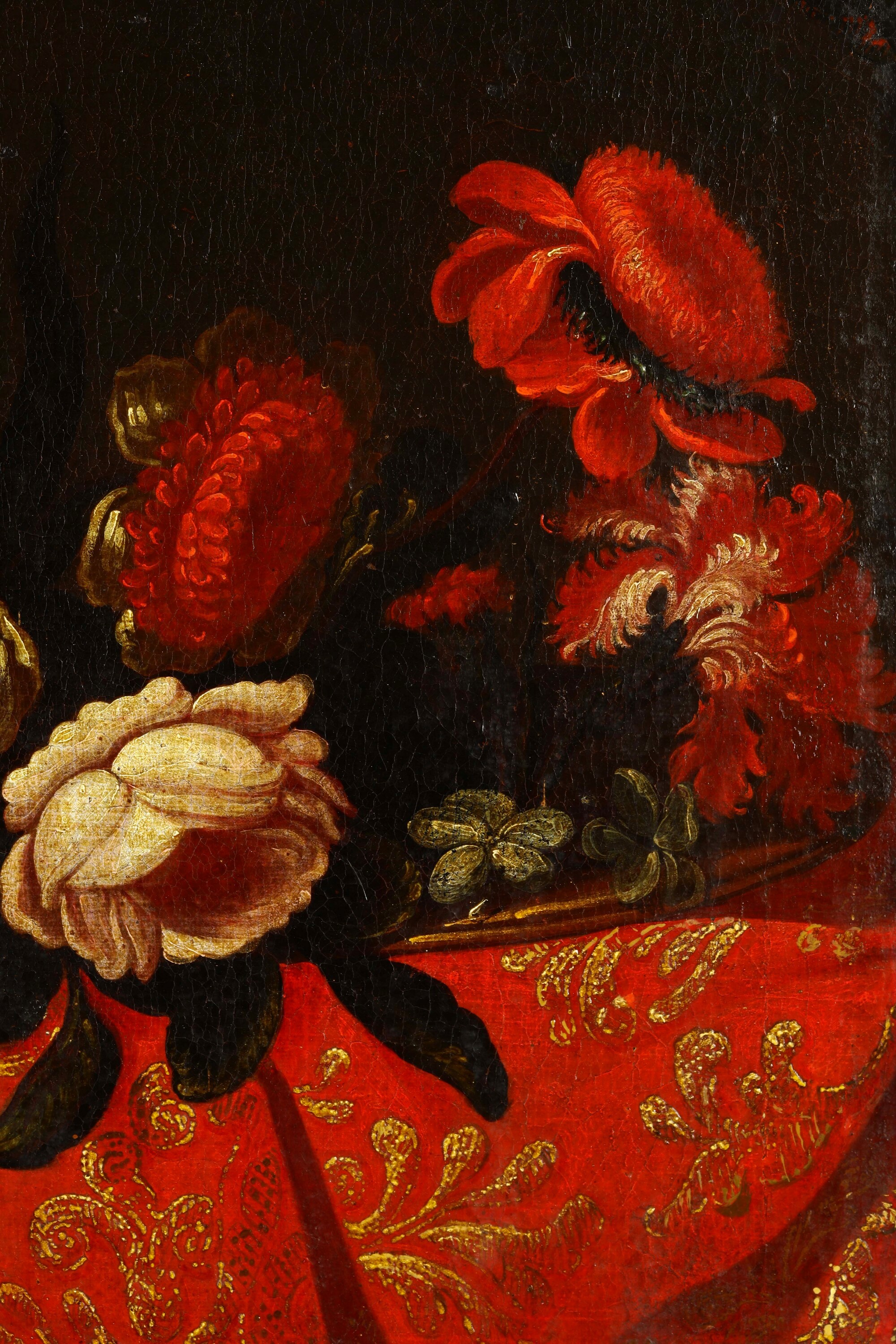 Francesco Fieravino Detto il Maltese - Natura morta con fiori e tessuti, olio su tela