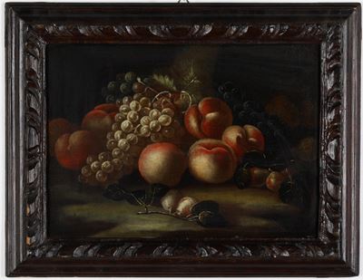 Scuola del XVII secolo, Natura morta con frutti e fiori, olio su tela