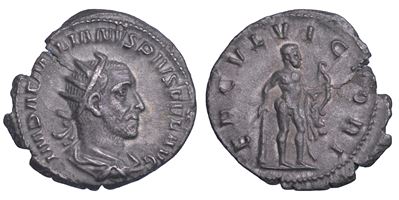 Emiliano, Antoniniano — Ercole stante con clava, arco e leonté (d. R)