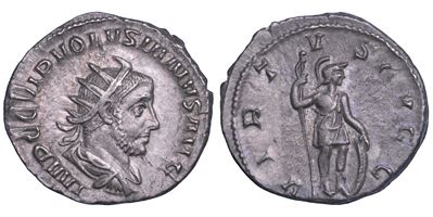 Volusiano, Antoniniano con busto radiato e paludato (R/ Virtus) — riferimento RIC 206
