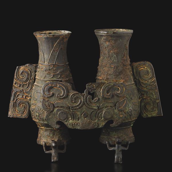Incensiere con maschere taotie in stile arcaico in bronzo, Cina, XX secolo