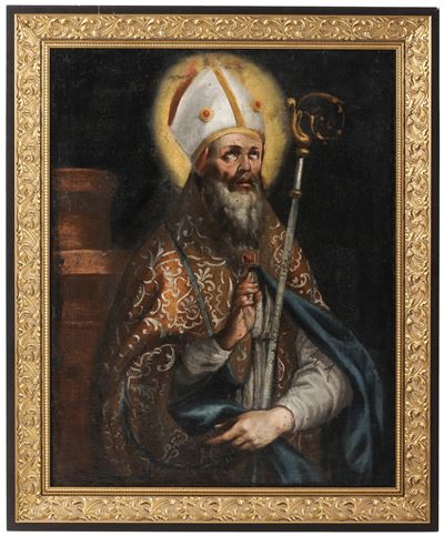 Scuola del XVII secolo, Ritratto di santo vescovo, olio su tela