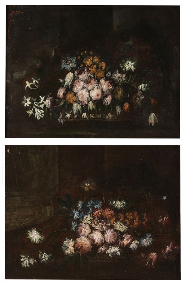 Scuola del XVIII secolo Nature morte con fiori