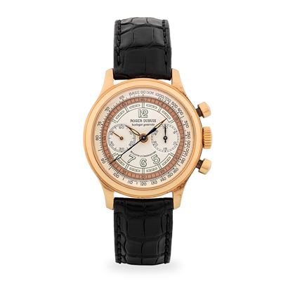 Hommage Chronograph ref. H37, oro rosa 18k con quadrante bitonale e fondello a vista
