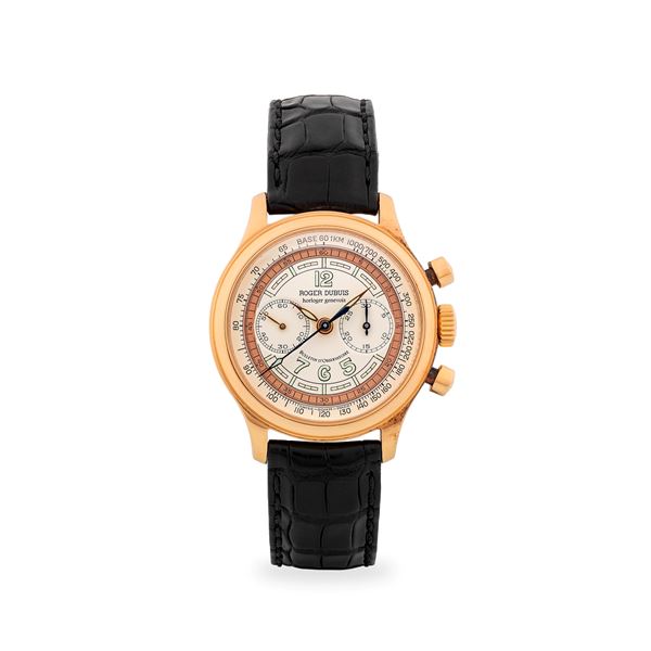 Hommage Chronograph ref. H37 in oro rosa 18k con fondello a vista, quadrante bitonale a settori, con scatola originale, circa 1995