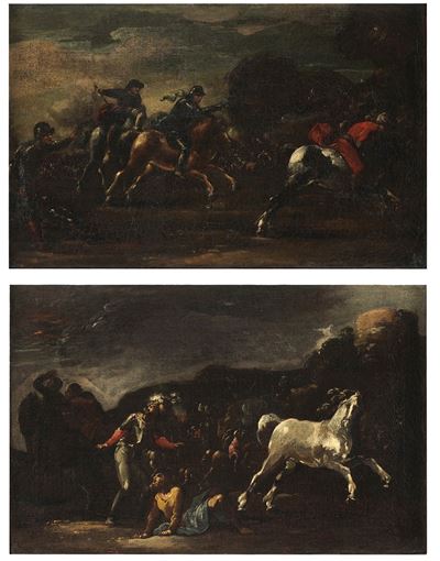 Scontri di cavalleria, olio su tela