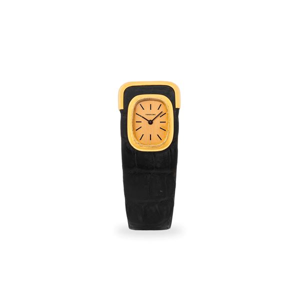 Cuff Watch Duoplan in oro giallo 18k, quadrante champagne firmato 
