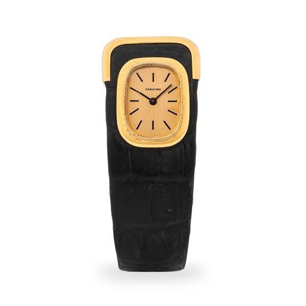 Eberhard &amp; Co - Cuff Watch Duoplan in oro giallo 18k, quadrante champagne firmato "Faraone", circa 1960