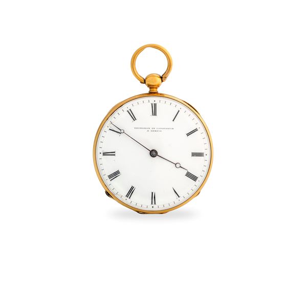 Orologio da tasca Openface in oro giallo 18k con carica a chiavetta, quadrante in smalto bianco, circa 1850
