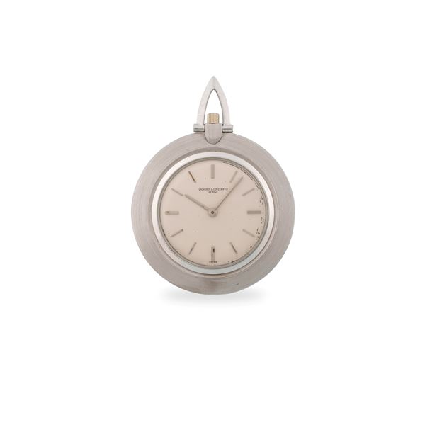 Orologio da tasca Extrapiatto in oro bianco 18k, quadrante argentè, carica manuale, circa 1960
