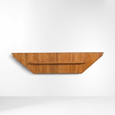 Console da parete in legno e legno grissinato, stile industriale-art déco, produzione italiana (c...