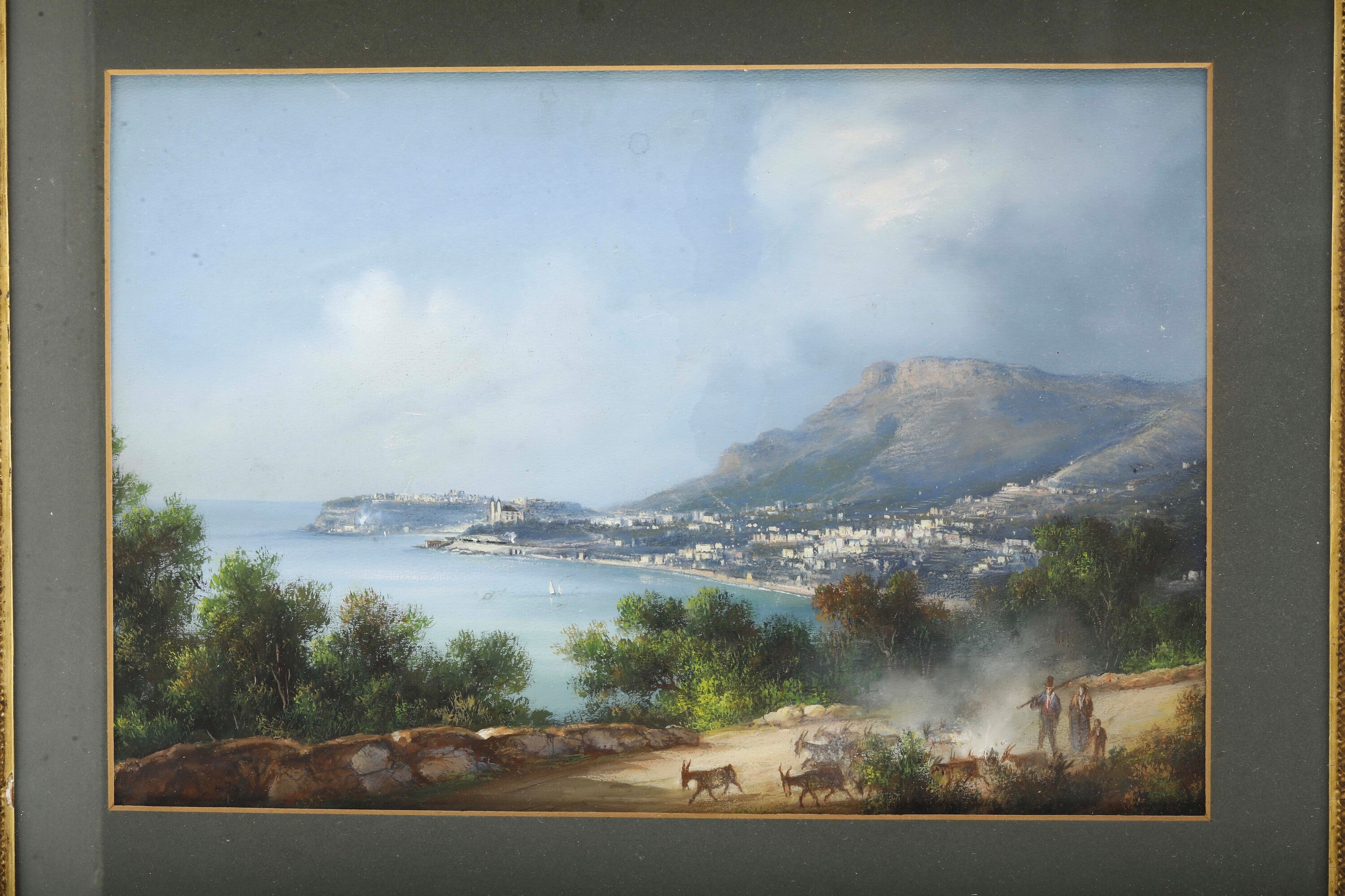 Emmanuel Meuris - Vedute del Golfo di Napoli, coppia di gouaches su cartoncino