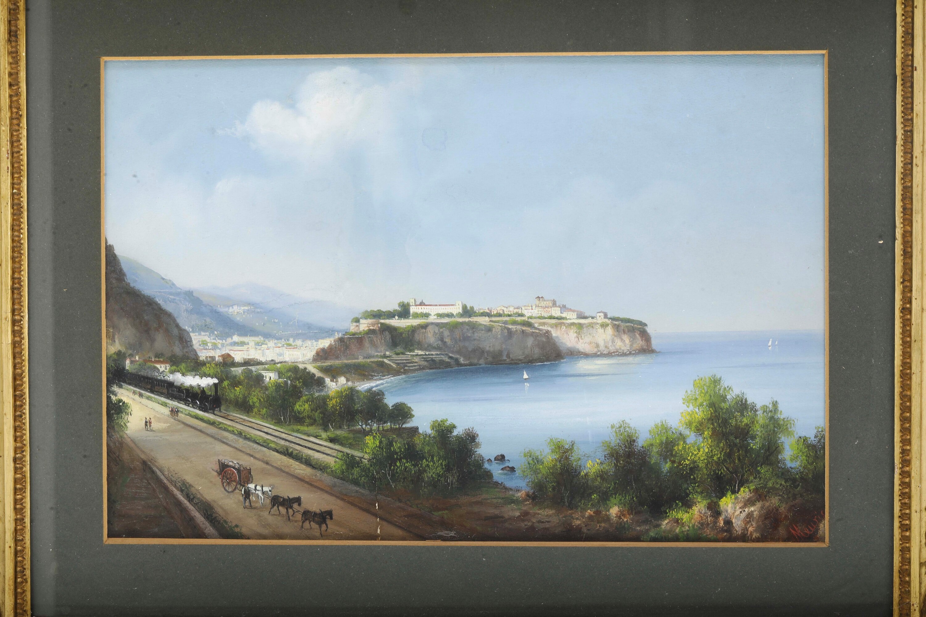 Emmanuel Meuris - Vedute del Golfo di Napoli, coppia di gouaches su cartoncino