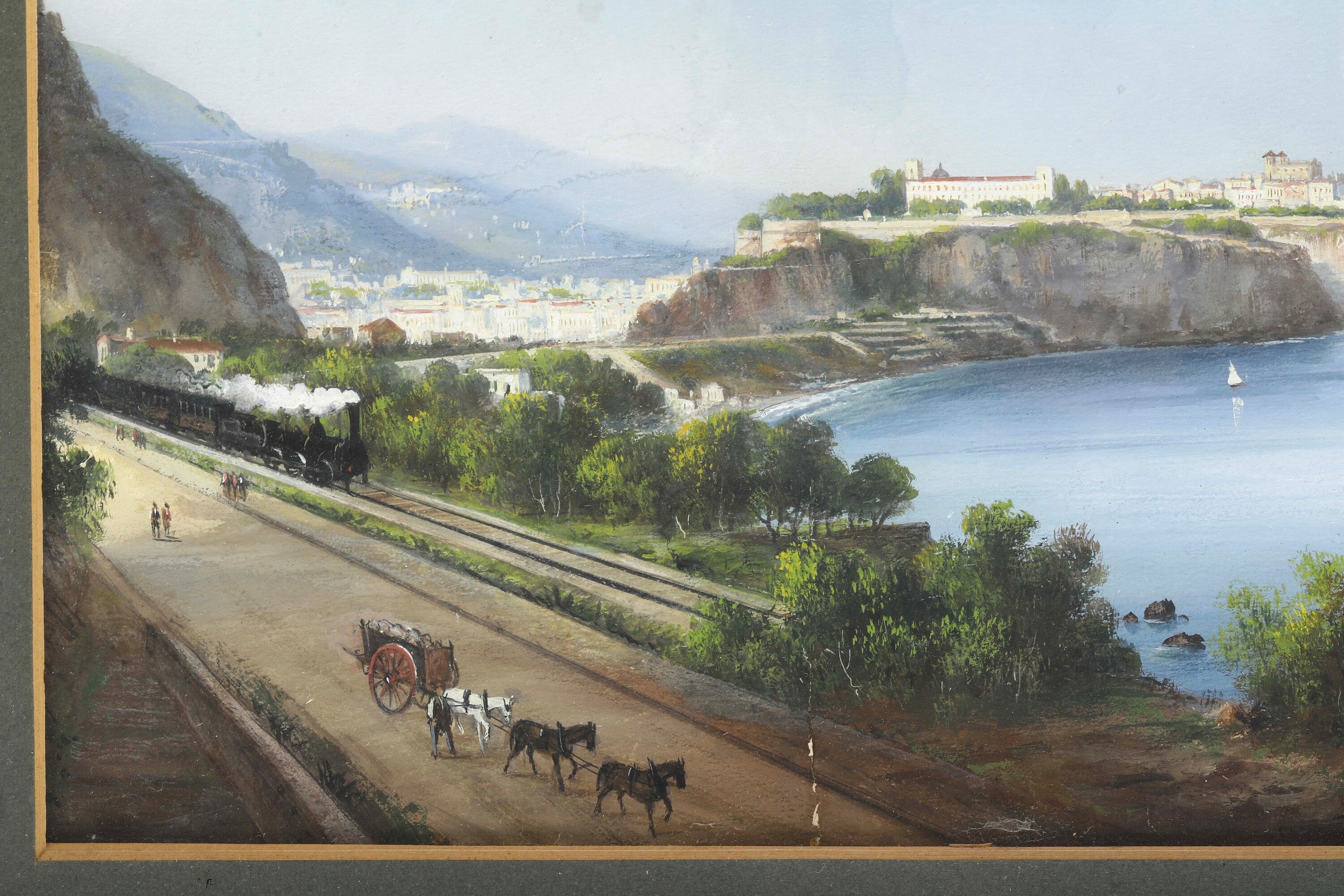 Emmanuel Meuris - Vedute del Golfo di Napoli, coppia di gouaches su cartoncino