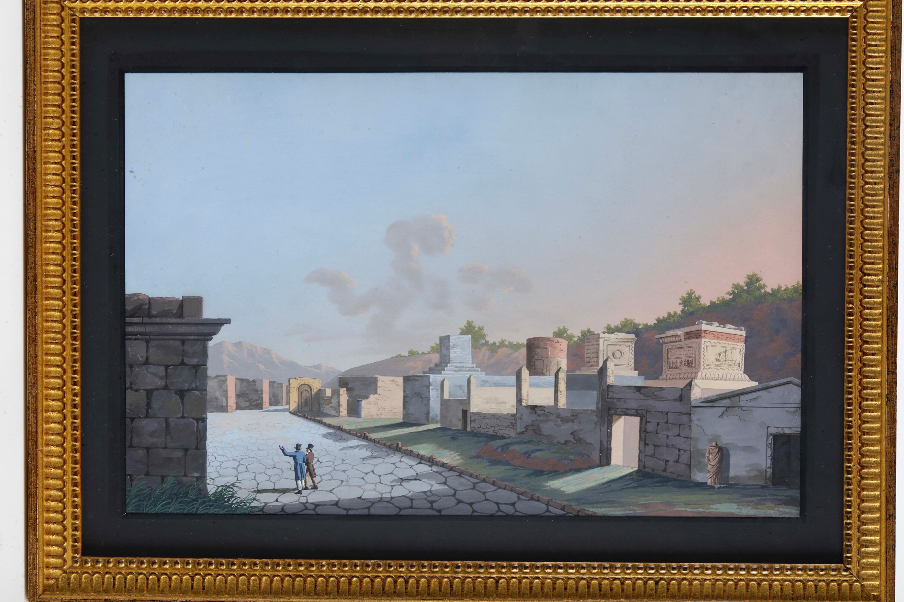 Pittore del XIX secolo, Veduta di Pompei e del lago d’Agnano