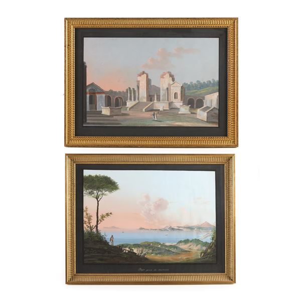 Pittore del XIX secolo Veduta di Pompei e del golfo di Napoli da Monte Nuovo