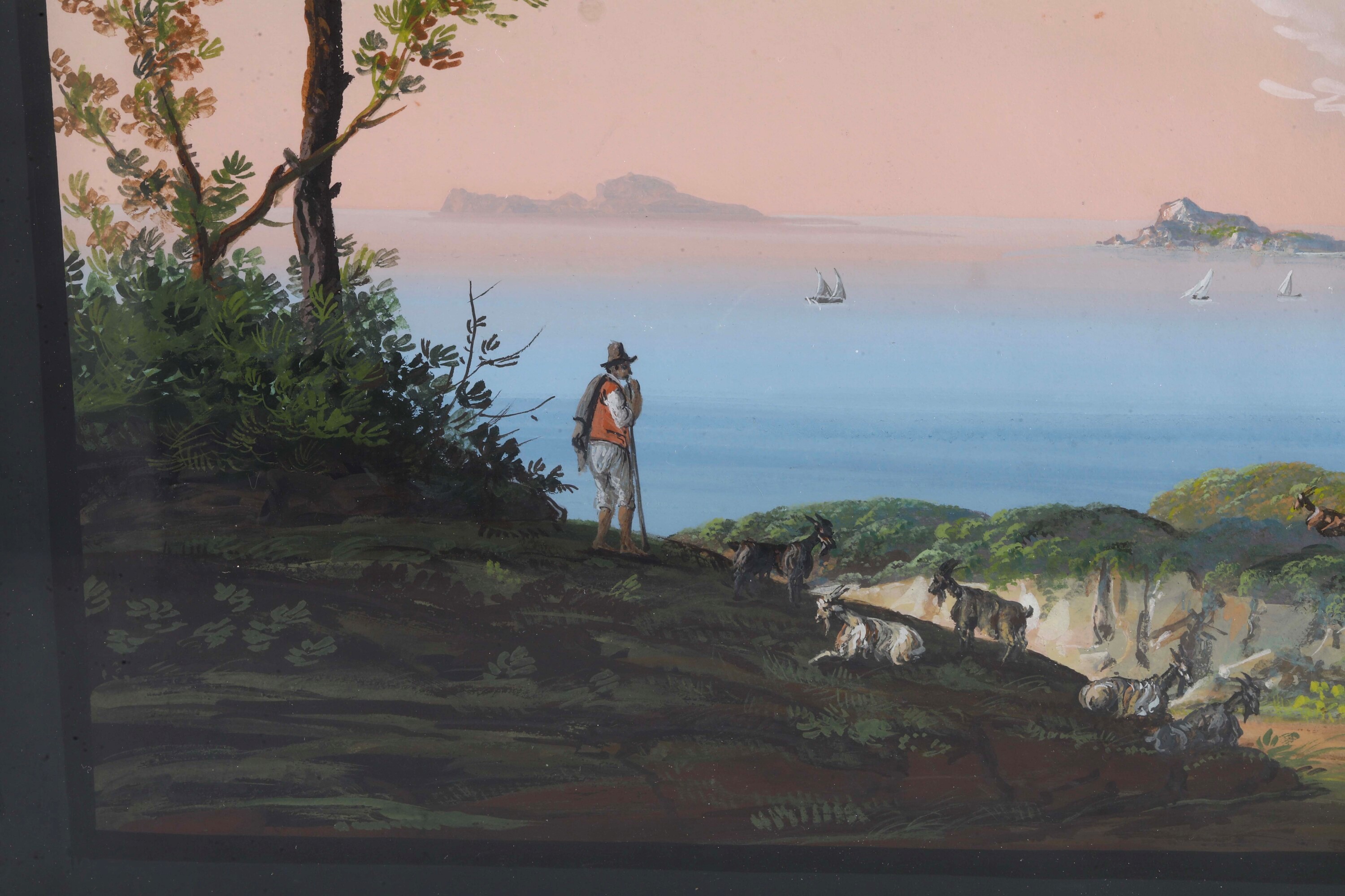 Pittore del XIX secolo, Veduta di Pompei e del golfo di Napoli da Monte Nuovo, due gouaches su ca...