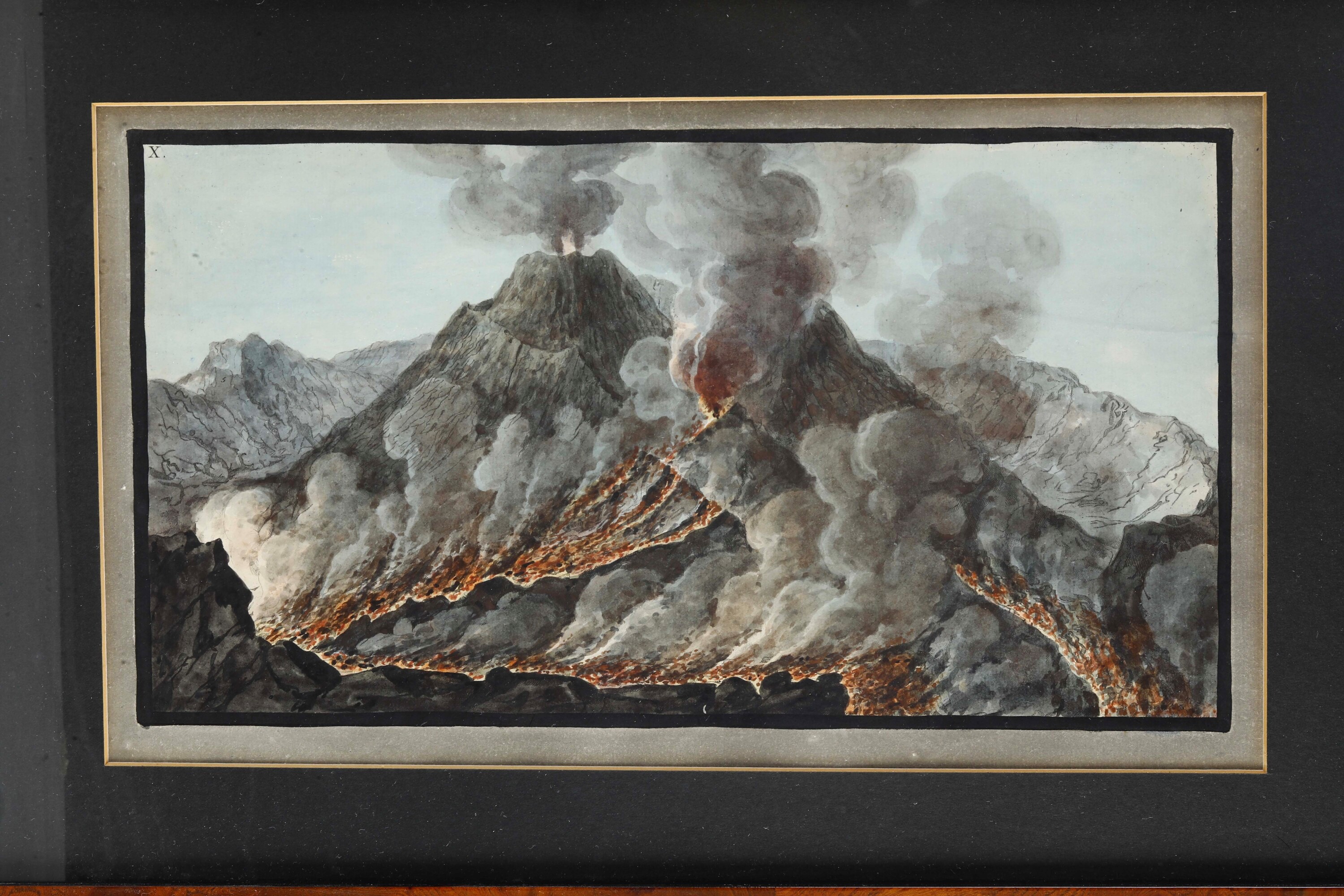 Pittore del XIX secolo, Vedute della fumarola di Pisciarelli e del Vesuvio (scorci da Posillipo)