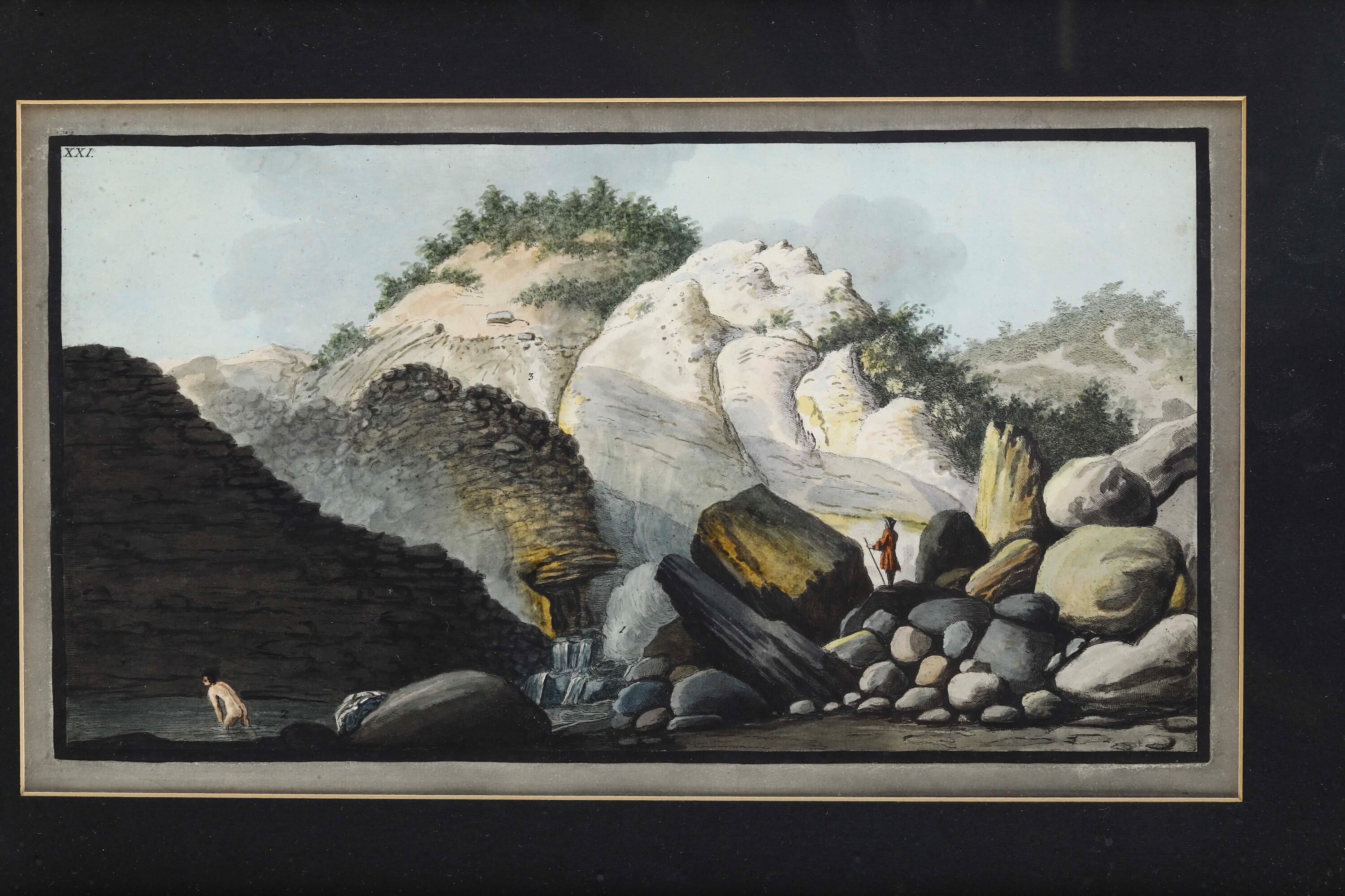 Pittore del XIX secolo, Vedute della fumarola di Pisciarelli e del Vesuvio (scorci da Posillipo)