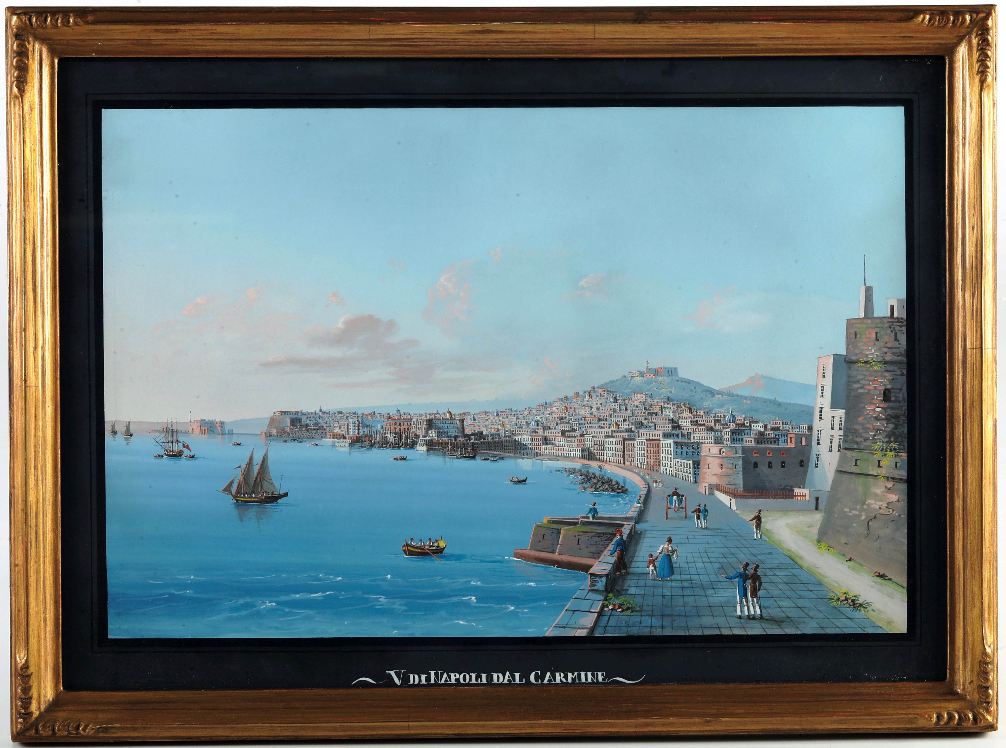Pittore del XIX secolo, Veduta di Napoli dal Carmine, gouache su carta