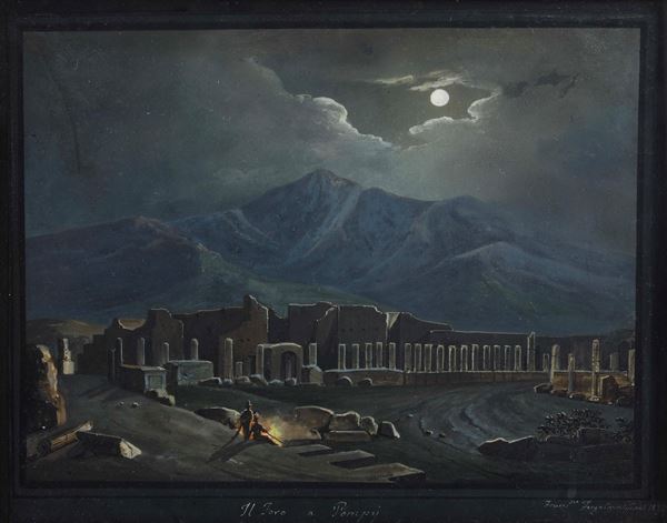 Francesco Fergola - Notturno con veduta dei fori a Pompei