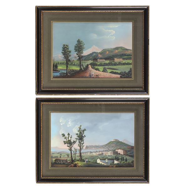 Pittore del XIX secolo Vedute di Napoli e Paestum